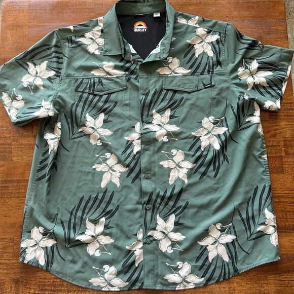 Hurley Other - Hurley men’s green Hawaiian print short sleeve button-down size XXL 
￼
